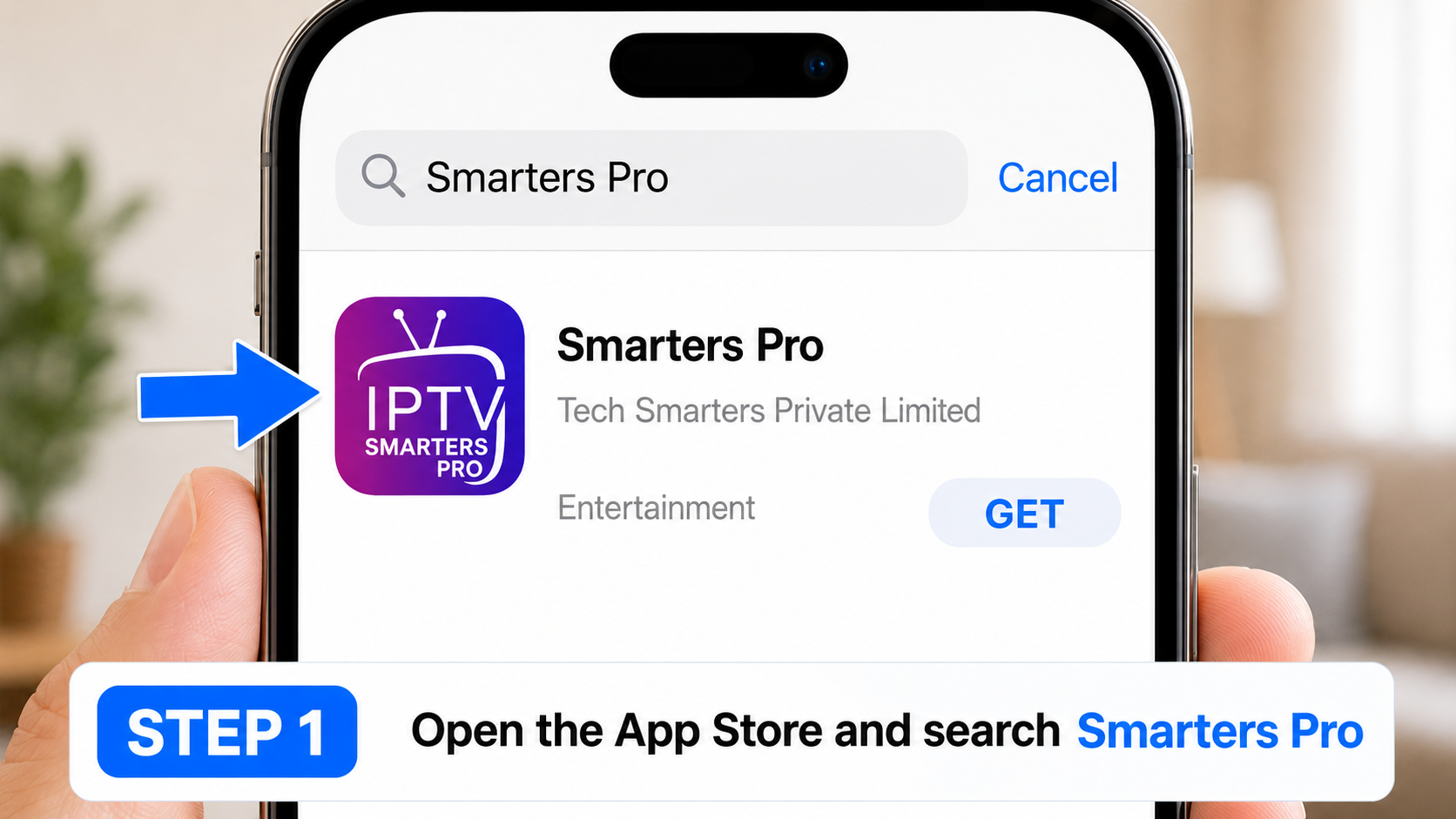 Apple Step 1: Search for Smarters Pro by Tech Smarters Private Limited in the App Store