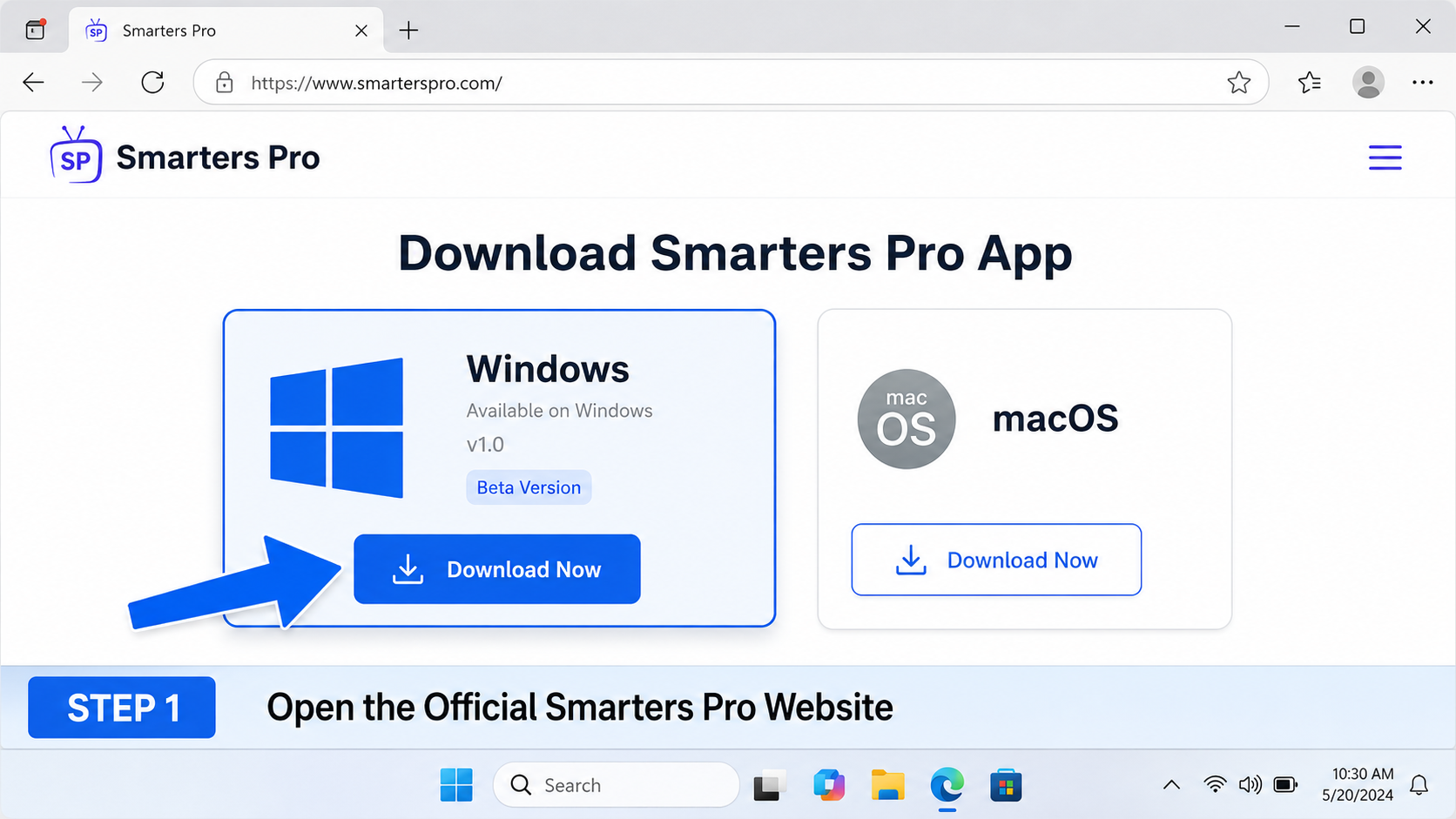Windows Step 1: Download the official Smarters Pro Windows installer