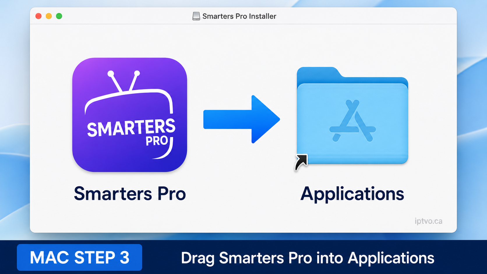 macOS Step 3: Drag Smarters Pro into the Applications folder