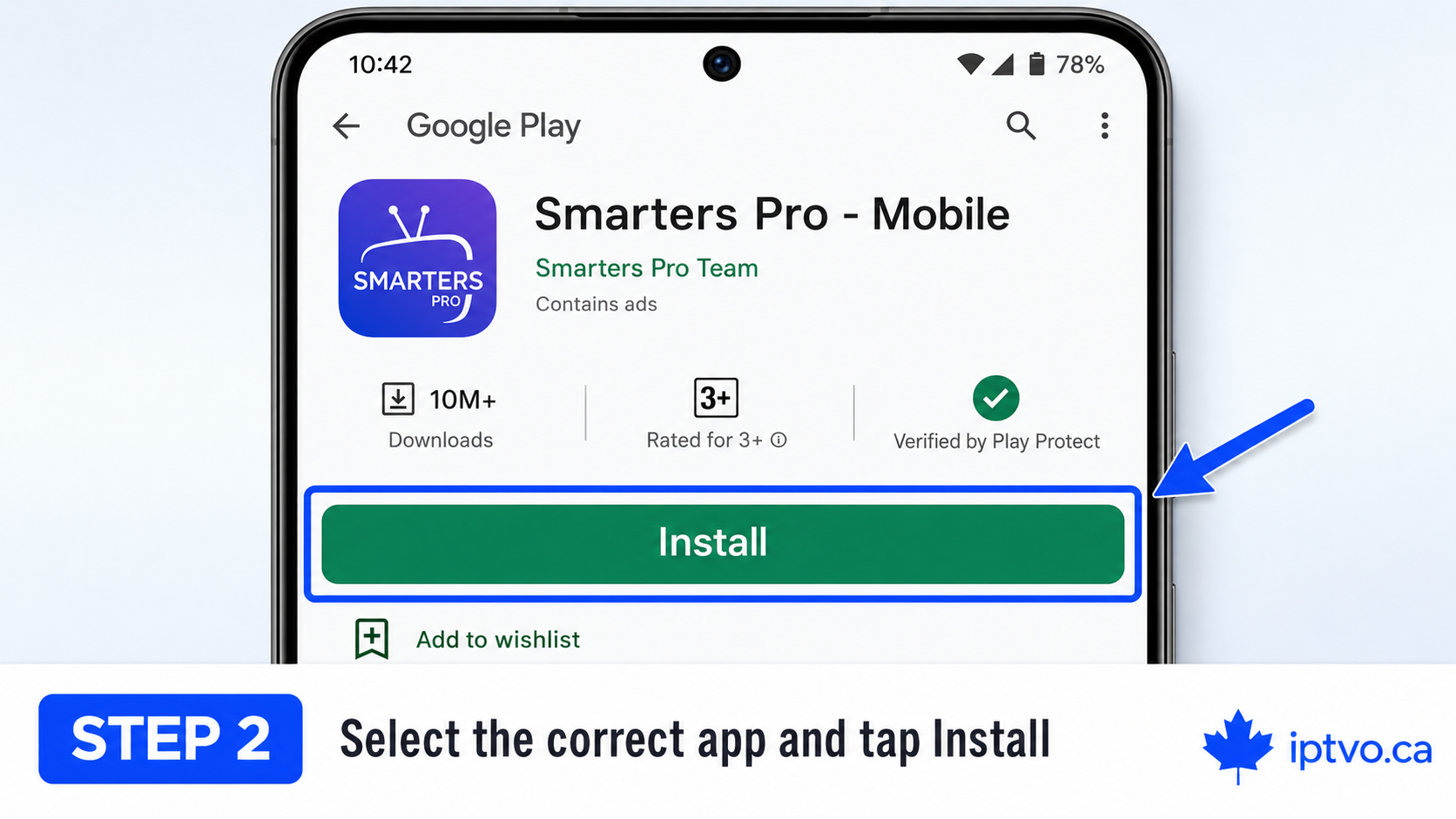 Android Phone Step 2: Verify the Smarters Pro app listing