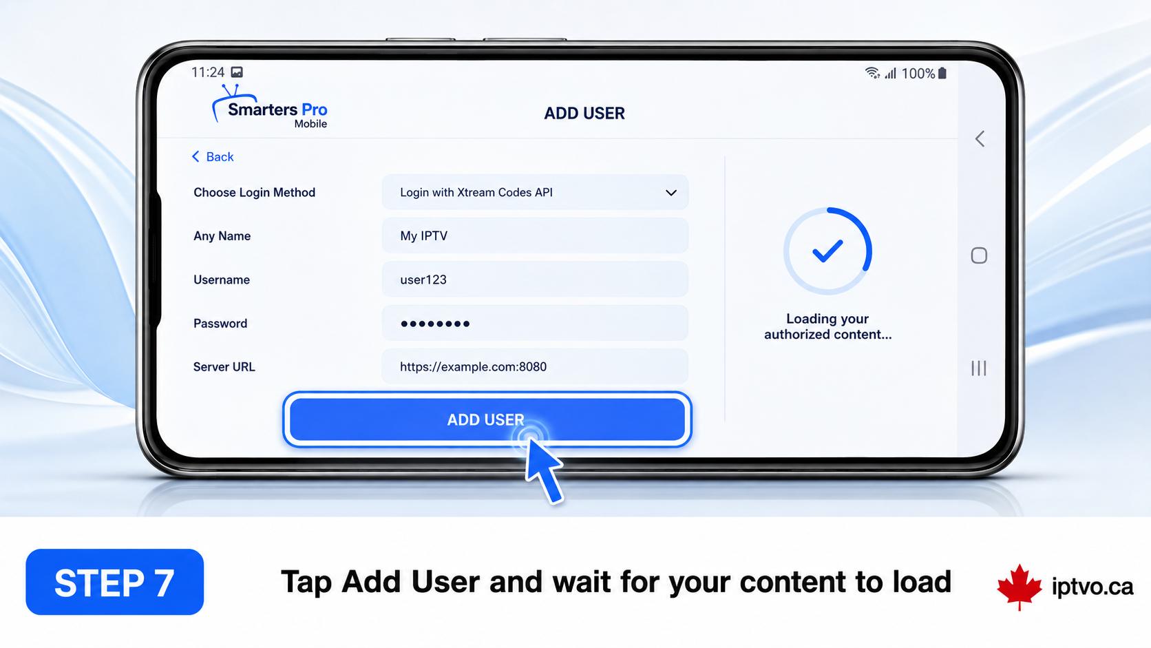 Android Phone Step 7: Add the user and wait for the IPTV account to load